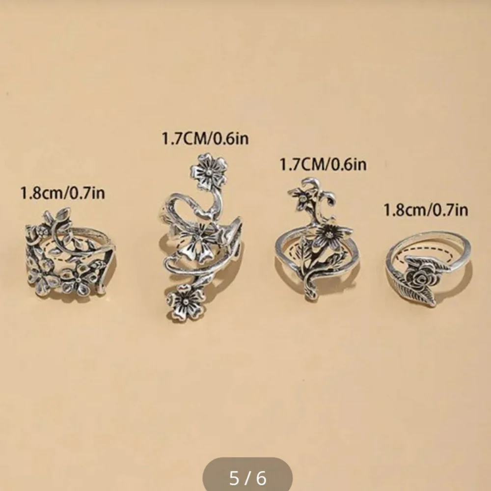 Flower Ring Set Silver Tone 4 Rings - Picture 4 of 11